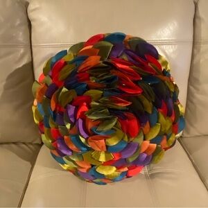 Vintage Satin Throw Pillow Colorful Fabric Cut Outs Green Round Hippie Core